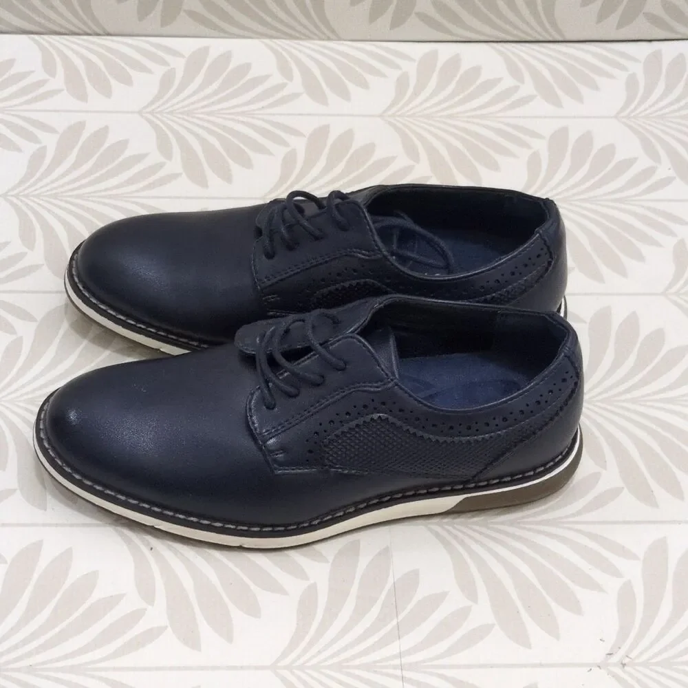 Bruno Marc Men's Navy Brogue Lace-Up Derby Dress Shoes Round Toe US 2 UK 1